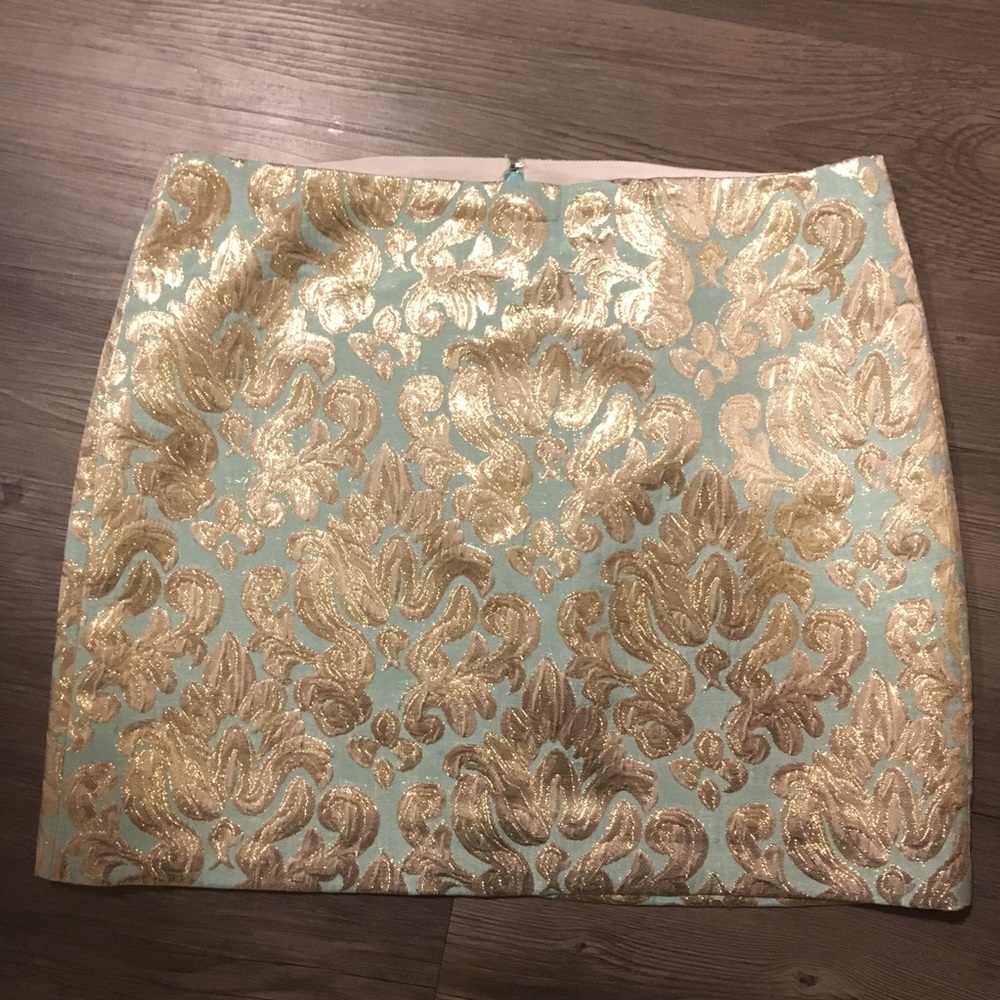 J.Crew Mint and Gold Brocade Mini Skirt